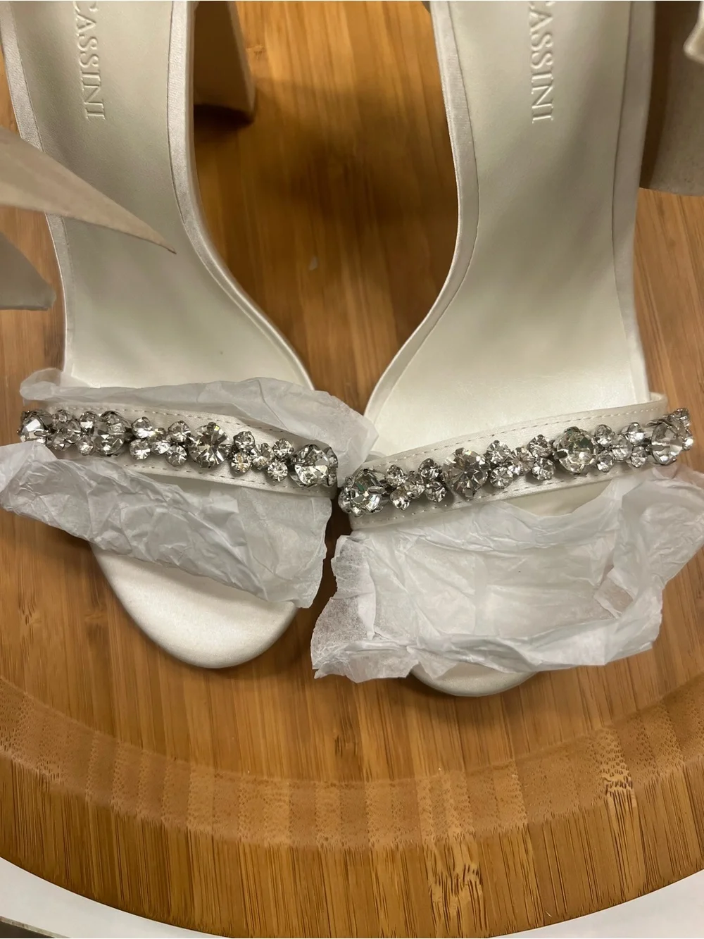 Oleg Cassini Melania Silk Embellished Ankle-Strap Heels with Bow Size 6